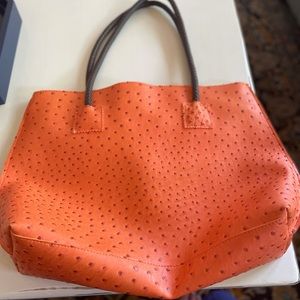 Orange Faux Leather Ostrich Tote Bag